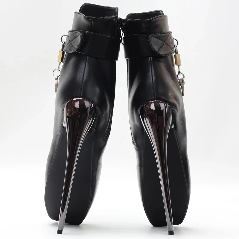 New Arrive Ballet Ankle Boots 18cm Super High Heel Pointed toe Lockable Padlocks  Boots