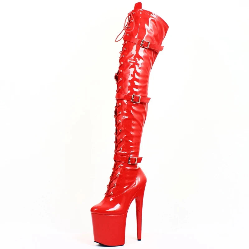 20CM Super High Spike Heel Buckle Straps Platform Customized Shaft Girth Ladies Over-the-knee Shoes