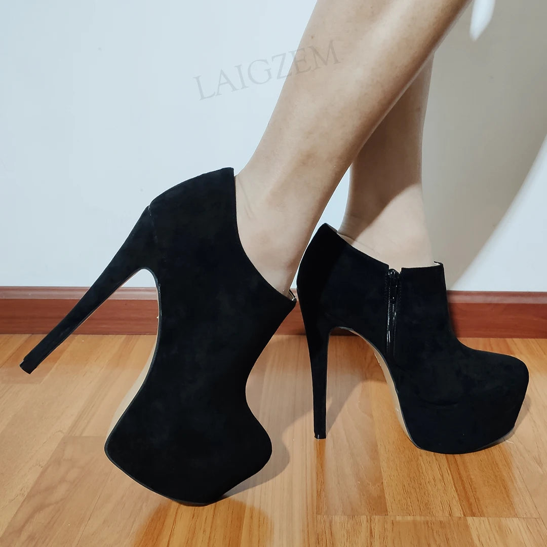 Faux Suede High Heels Boots Side Zip Handmade Ladies Botas Shoes Woman