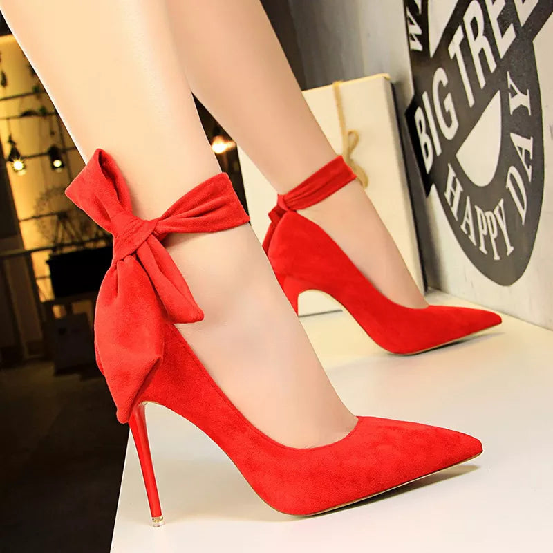 High Heels Suede Women Shoes Bow-knot Woman Pumps Stiletto Ladies Shoes Women