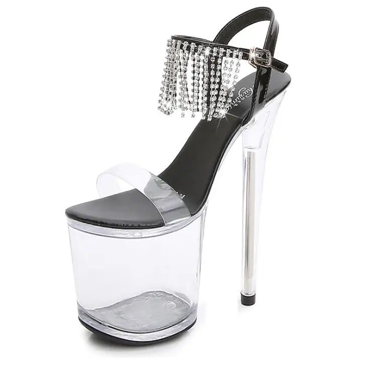 20cm Thin Heels PVC Sandals female transparent crystal platform bridal shoes women