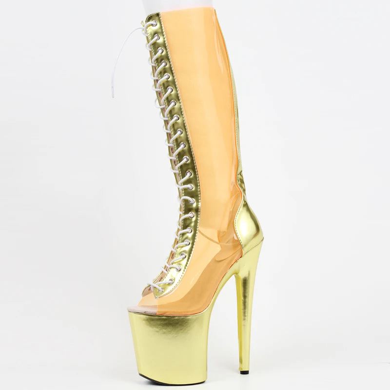Knee-High Boots Transparent PVC Metallic color 20CM Super High Heel Platform Women Sexy Boots