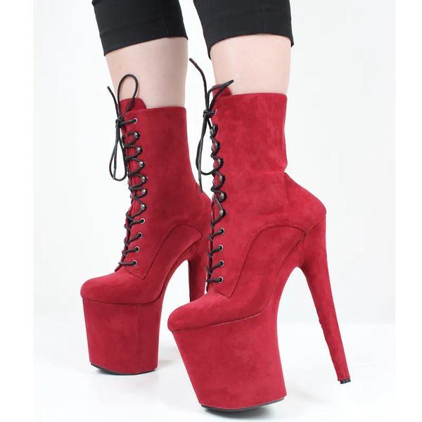 20CM Suede Sexy Hate Day High Boots Round Toe Pole Dance High Heels