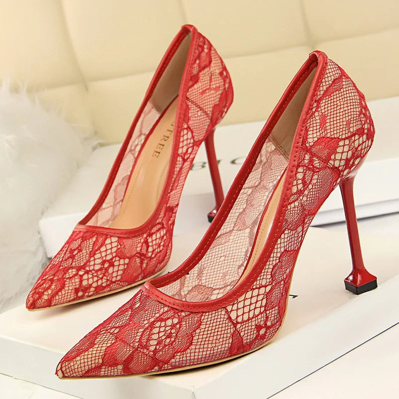 Lace Hollow Woman Pumps Stiletto Heels  High Heels Nightclub Party Shoes