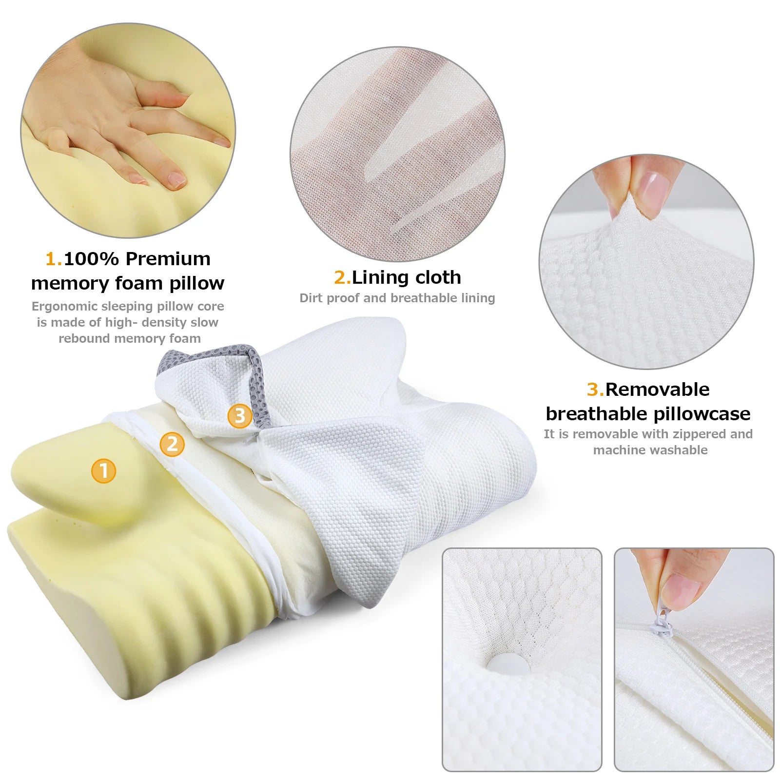 Fuloon Contour Memory Foam Cervical Pillow Ergonomic Orthopedic Neck Pain Pillow f