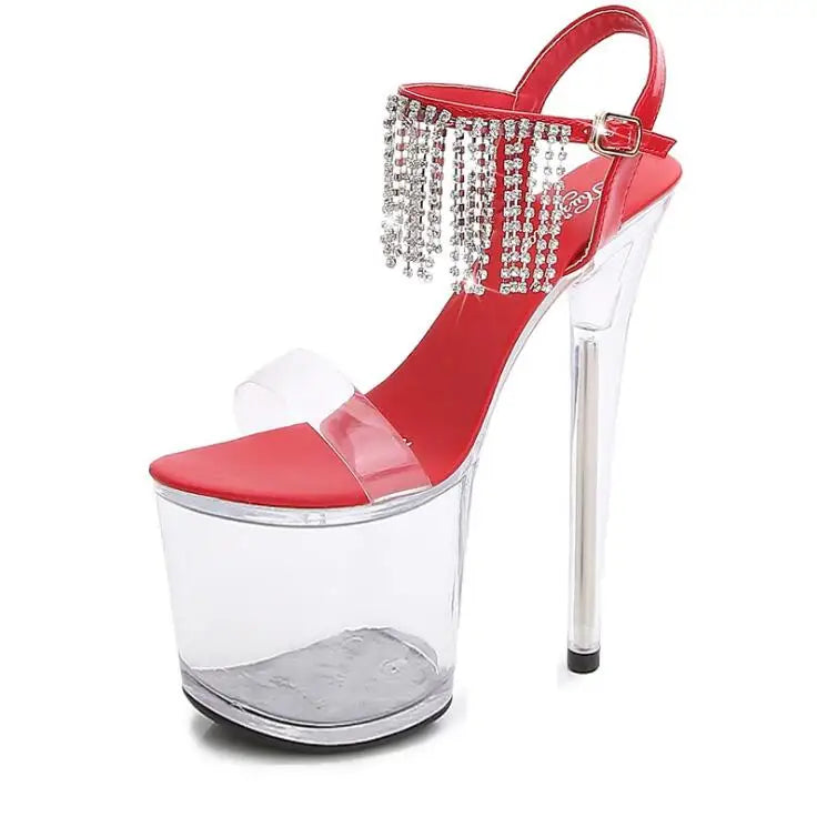 20cm Thin Heels PVC Sandals female transparent crystal platform bridal shoes women