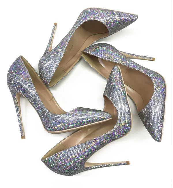 sexy 12cm silver Sequin heels women's transparent Sequin high heels