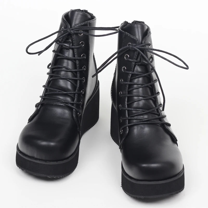 7cm Wedge Heel Motorcycle Boots Women Platform Ankle Boots