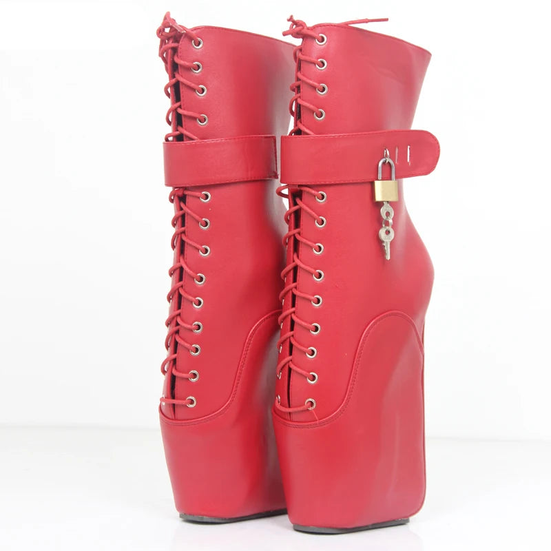 7" Super High Wedge Ballet Heel Boots Lockable Straps Sexy Fetish ANKLE Boots