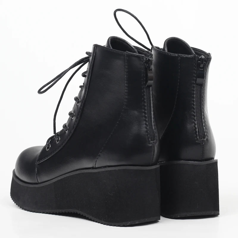 7cm Wedge Heel Motorcycle Boots Women Platform Ankle Boots