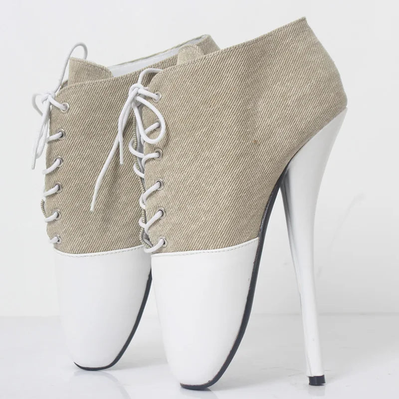 Ankle Ballet Shoes  Denim 18CM Super High Heel Pointed Toe Laces Fashion Women Shoes