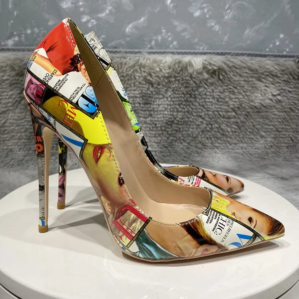 Graffiti high heels Women's pointed high heels