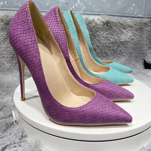 12cm Purple Snake Pattern Women Pumps