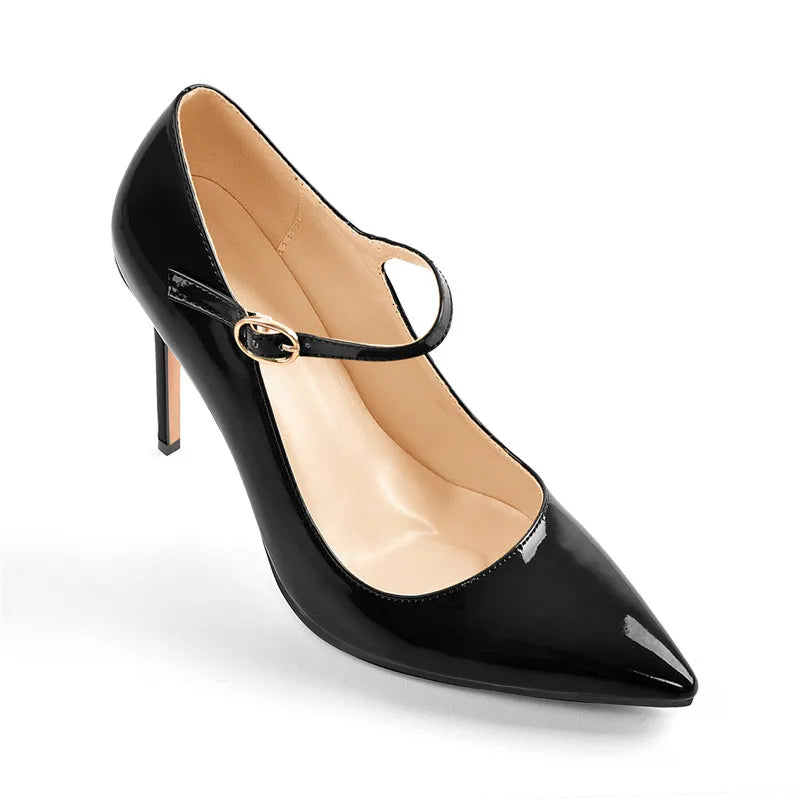 Women Shoes Pointed Toe Mary Jane 10CM  Fashion Thin Heels Pumps