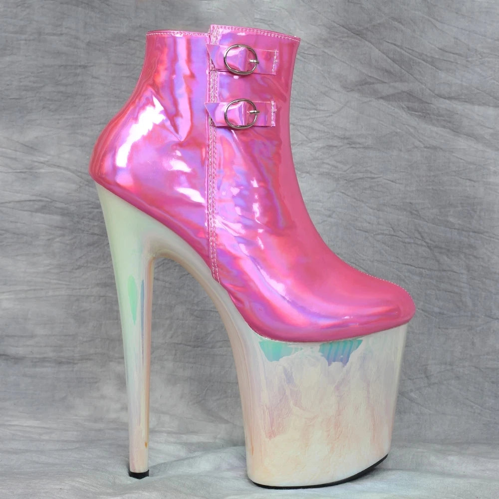 20CM Extreme High Heel Boots Platform Round-toe Holographic Color Ankle Boots