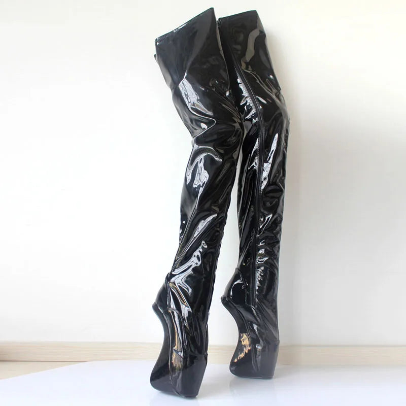 18cm Super High Hoof Heel Ballet Boots Over-the-knee Pu Leather Thigh High Boots