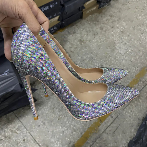 Sexy fashion trend 12cm Women's silver Sequin high heels