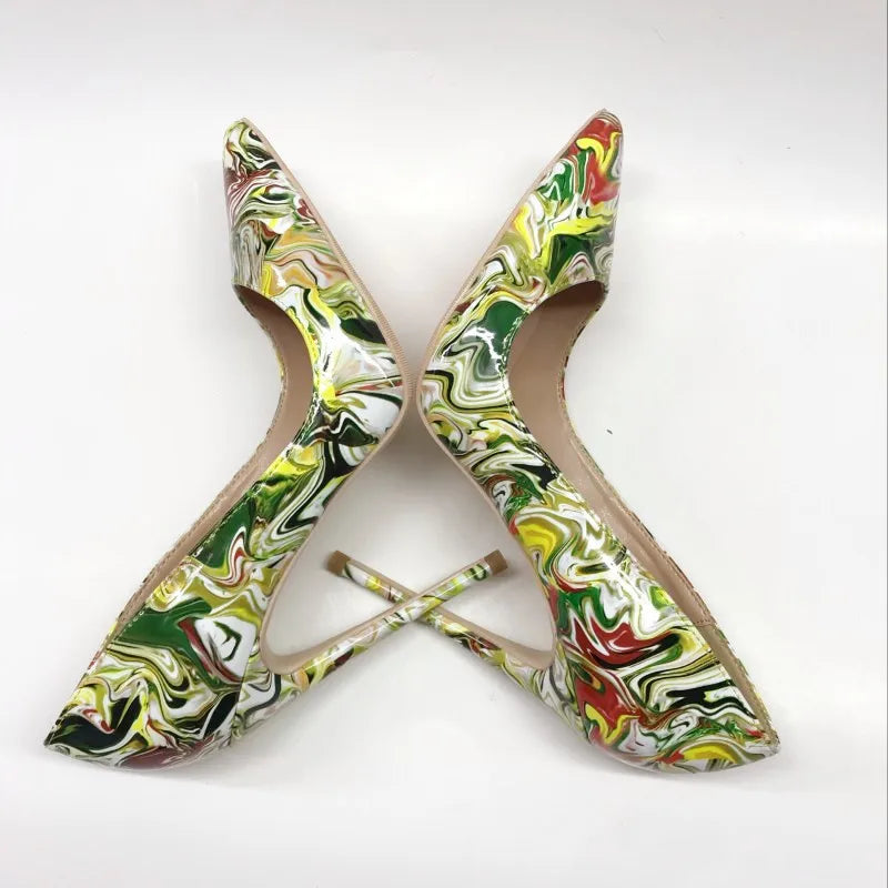 Graffiti high heels 12cm Women's pointed high heels wedding shoes