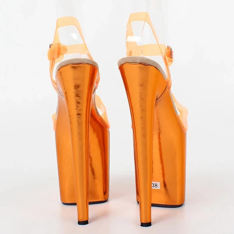 jialuowei 20CM Super High Heels Platform Ankle Strap Transparent PVC Women Sexy Sandals Big Size 36-46