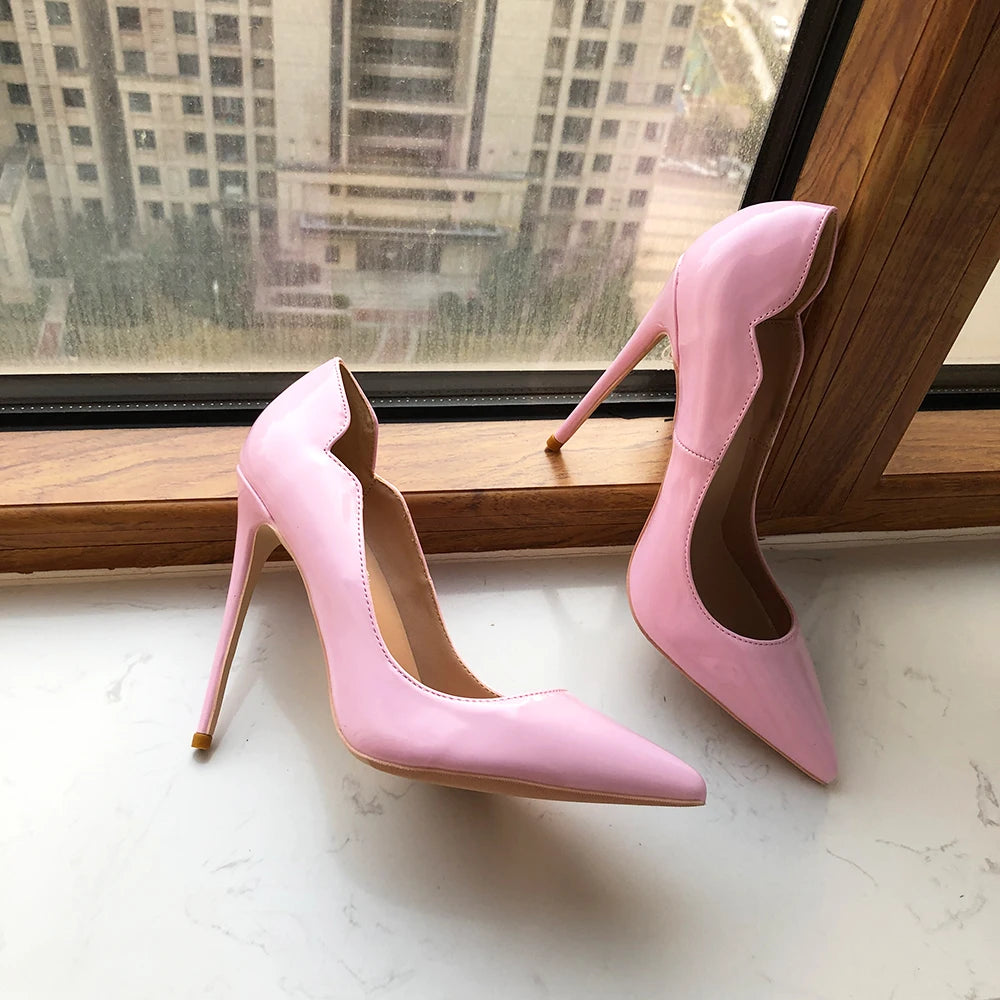 Pink V-Cut Women Patent 120 100 80mm High Heel Shoes