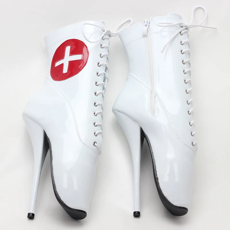 Women Ankle Boots 18CM Super High Heel Stiletto Nurse Cosplay Sexy  Shoes