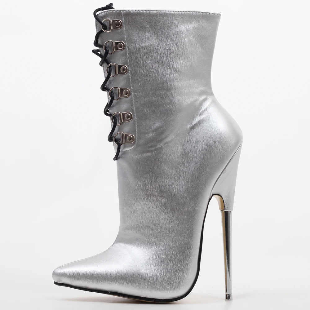 Ankle Boots 18CM Super High Heel Pointed toe Metal Stiletto Heels Side Zip Women  Boots