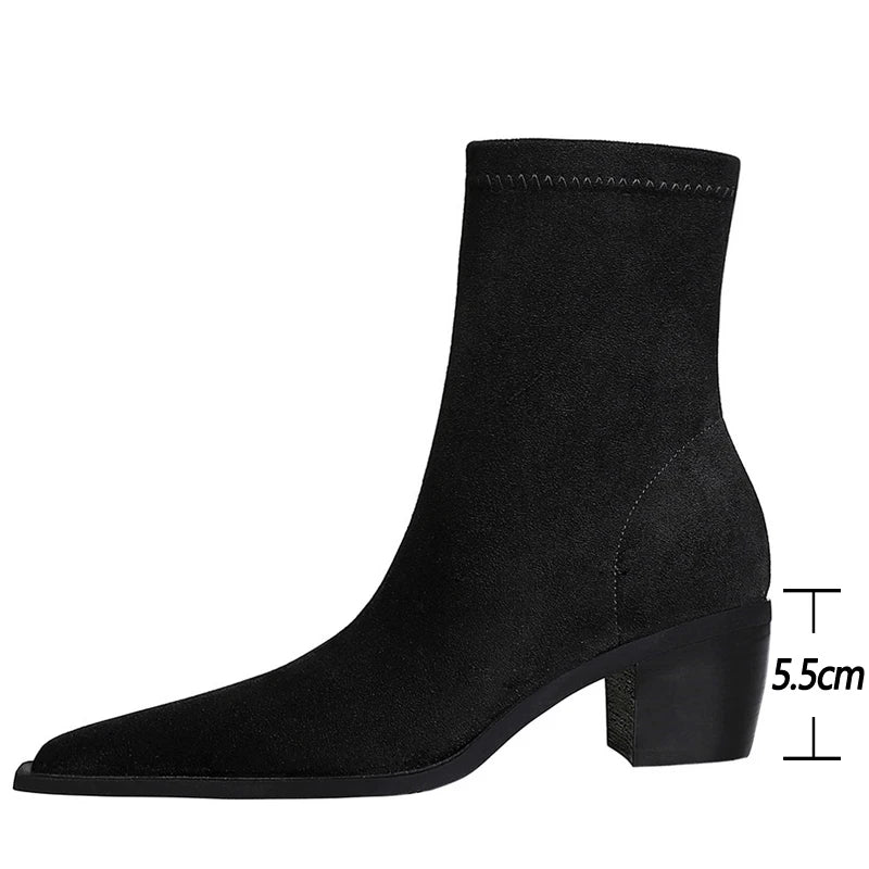 Suede Women Ankle Boots Autumn Shoes Pointed Toe Women Boots Fashion Thick Heel