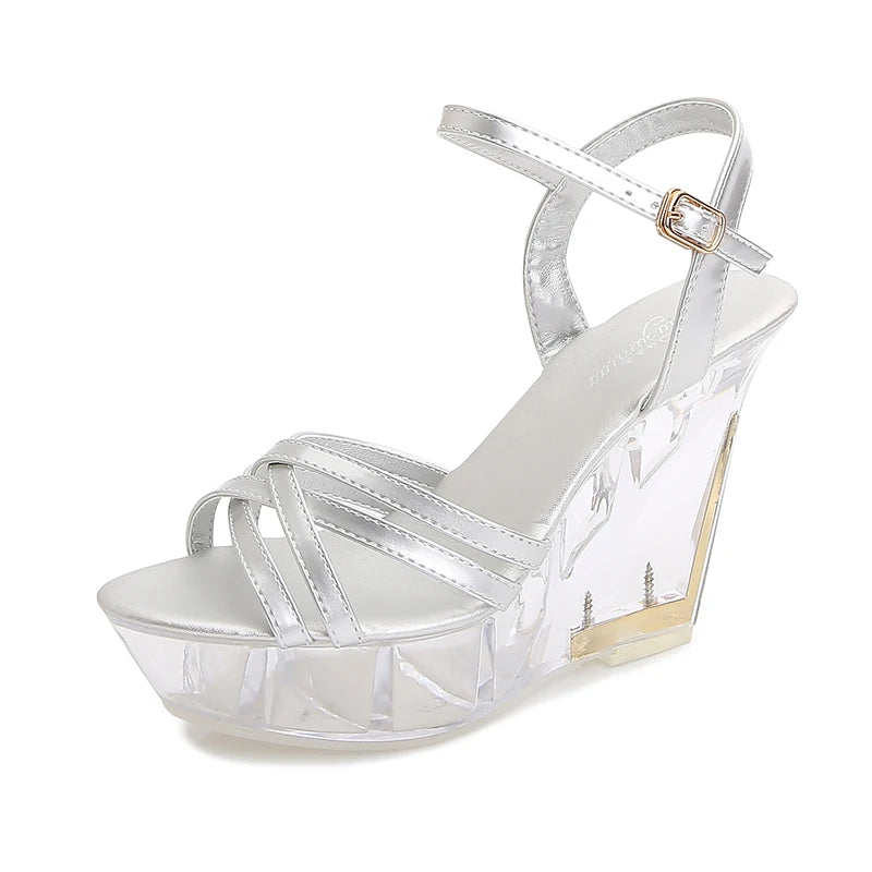 Female Dress sandals sexy shoes woman crystal transparent platform pumps 10cm