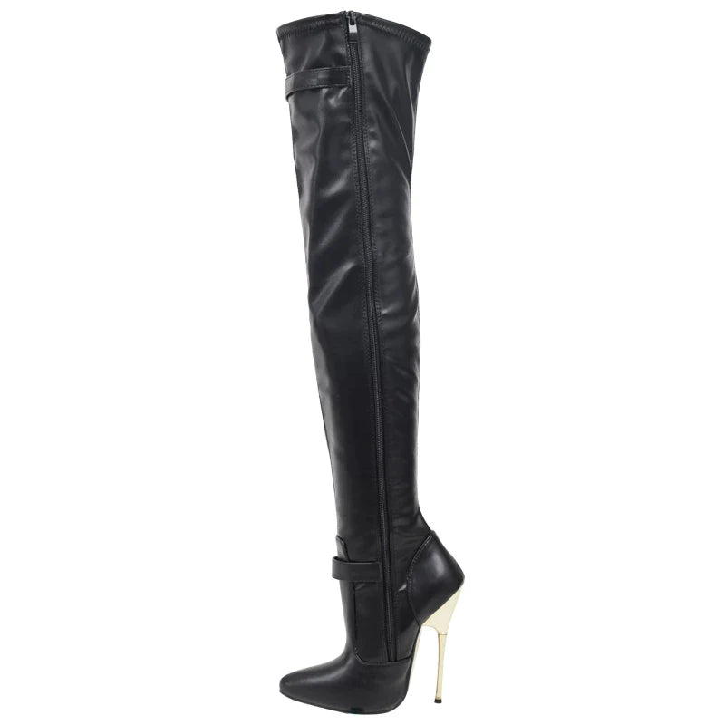 14CM Super High Heel Boots Stiletto Metal Heel Pointed toe Full Side Zip Over-the-Knee Long Thigh Boots