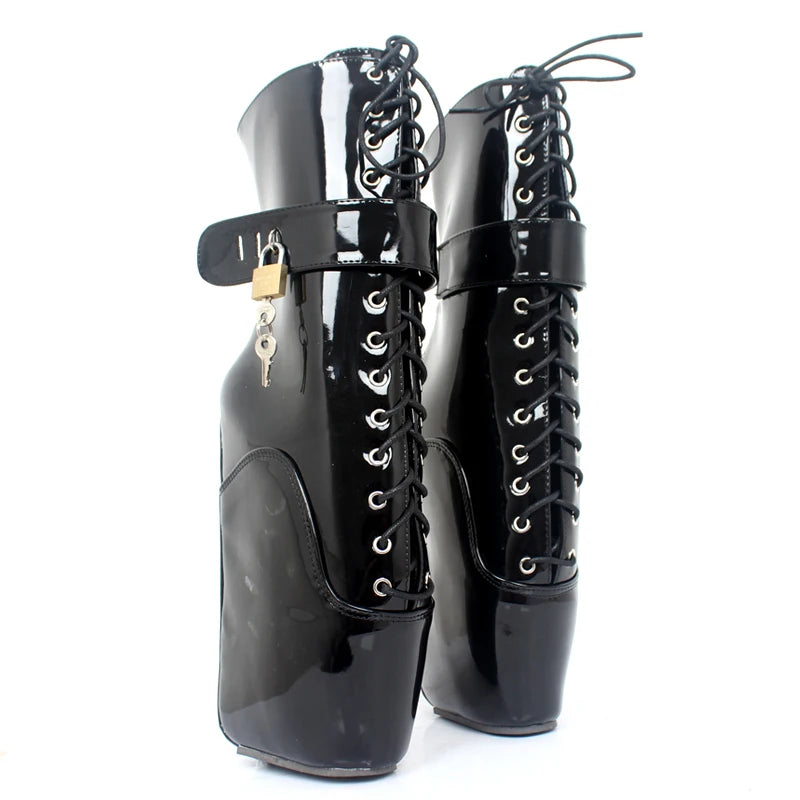 7" Super High Wedge Ballet Heel Boots Lockable Straps Sexy Fetish ANKLE Boots