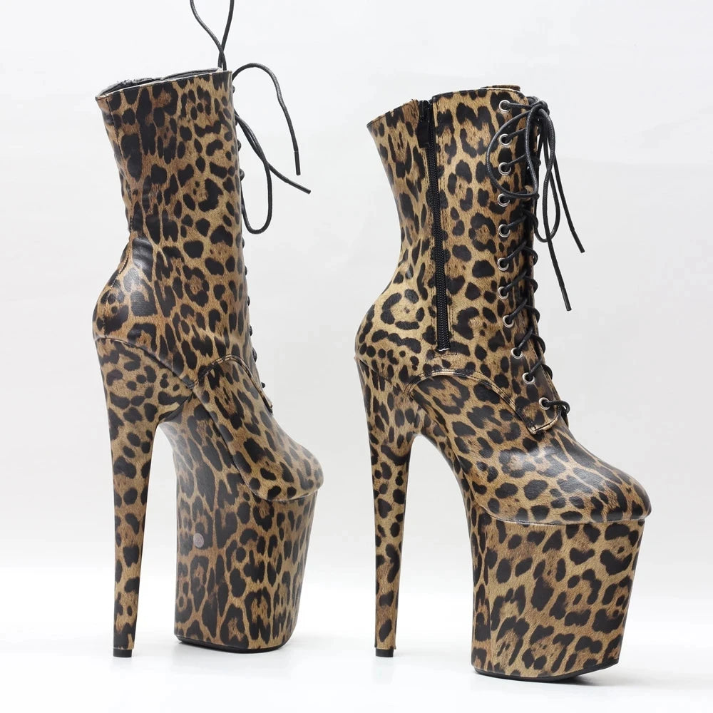 Leopard Print Ankle Boots 20CM Super High Heel