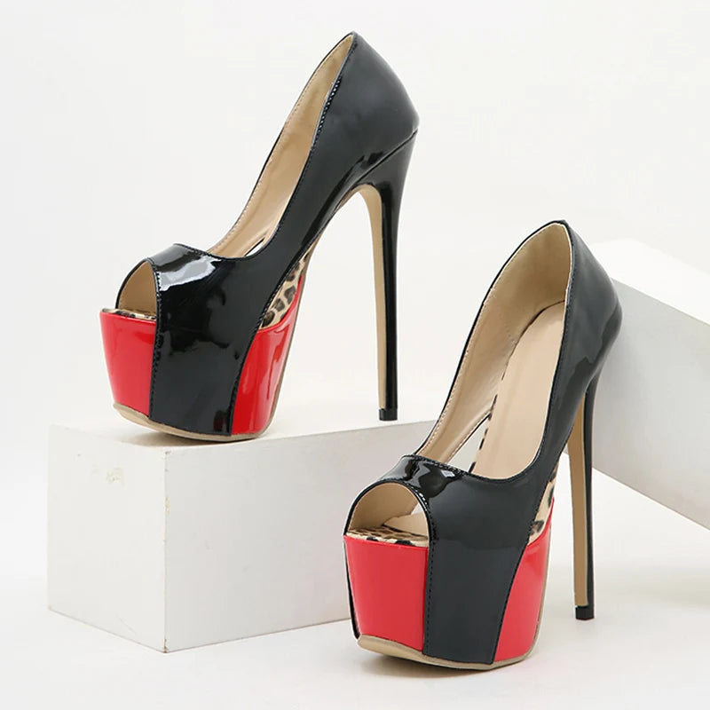 7CM Platform High Heels Women Fashion Patent Leather Peep Toe Slingback Pumps