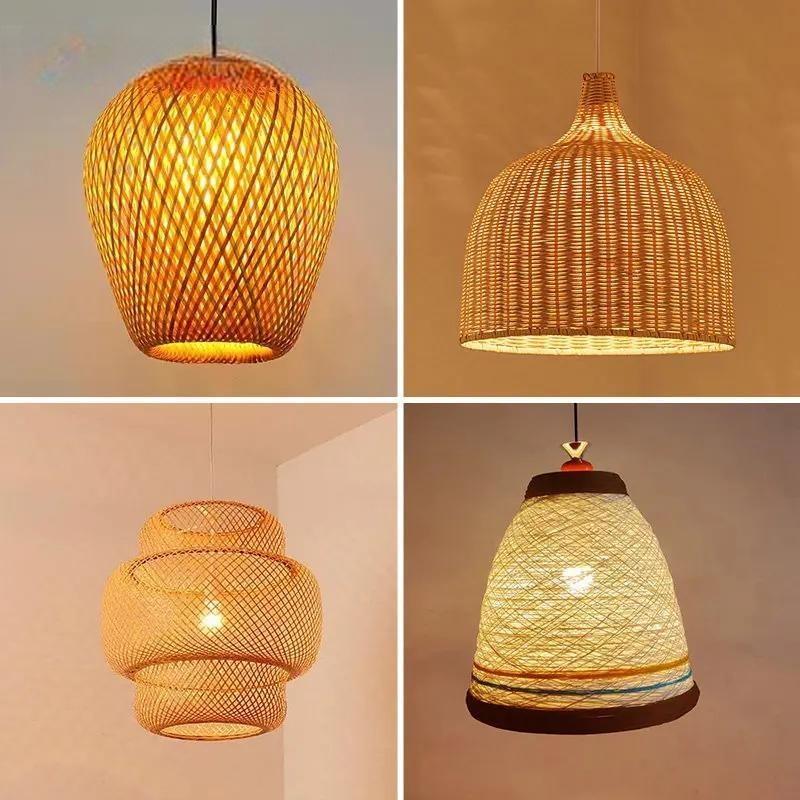 Classical Bamboo Weaving Chandelier Lamp Handmade Pendant Light Hanging LED Ceiling Fixtures