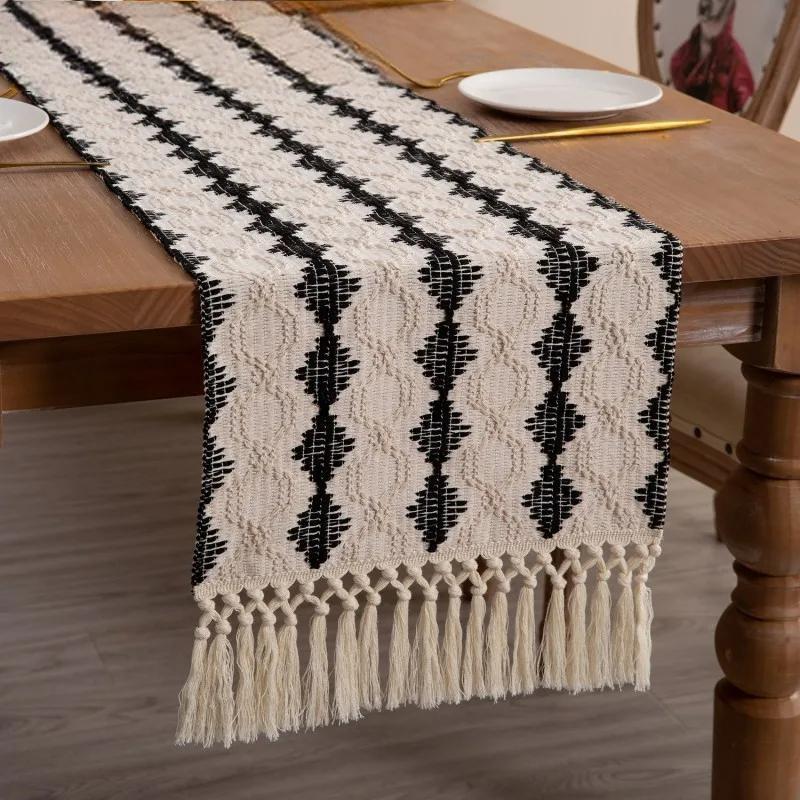 Cotton Tassel Table Runner Woven Color Matching Tablecloth