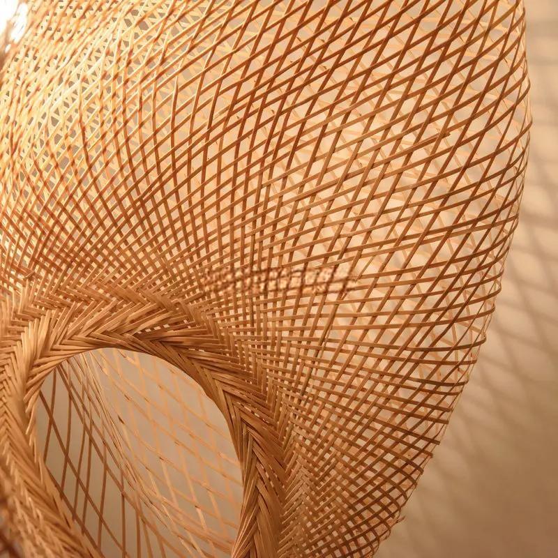 Chinese Handmade Bamboo Suspension Lamp Wicker Rattan Wave Shade Pendant Lamps