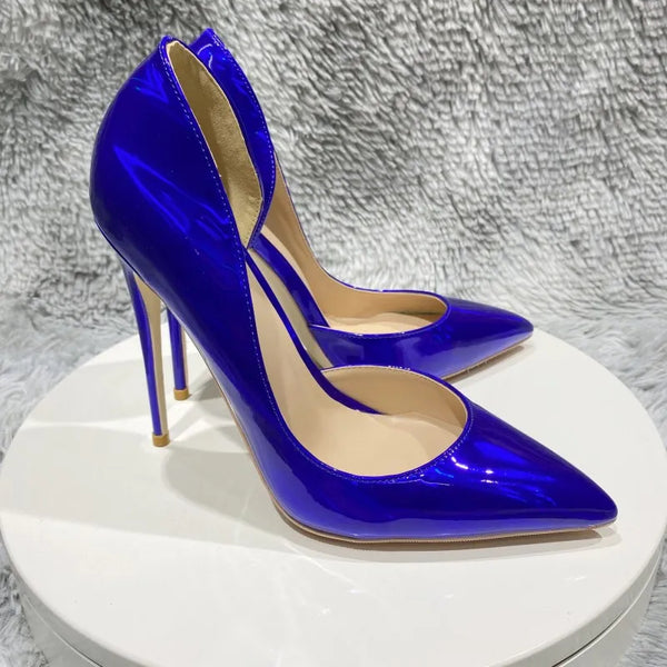 Laser blue paint  Sexy Patent Leather Pointed Toe Shallow Stiletto  Pumps