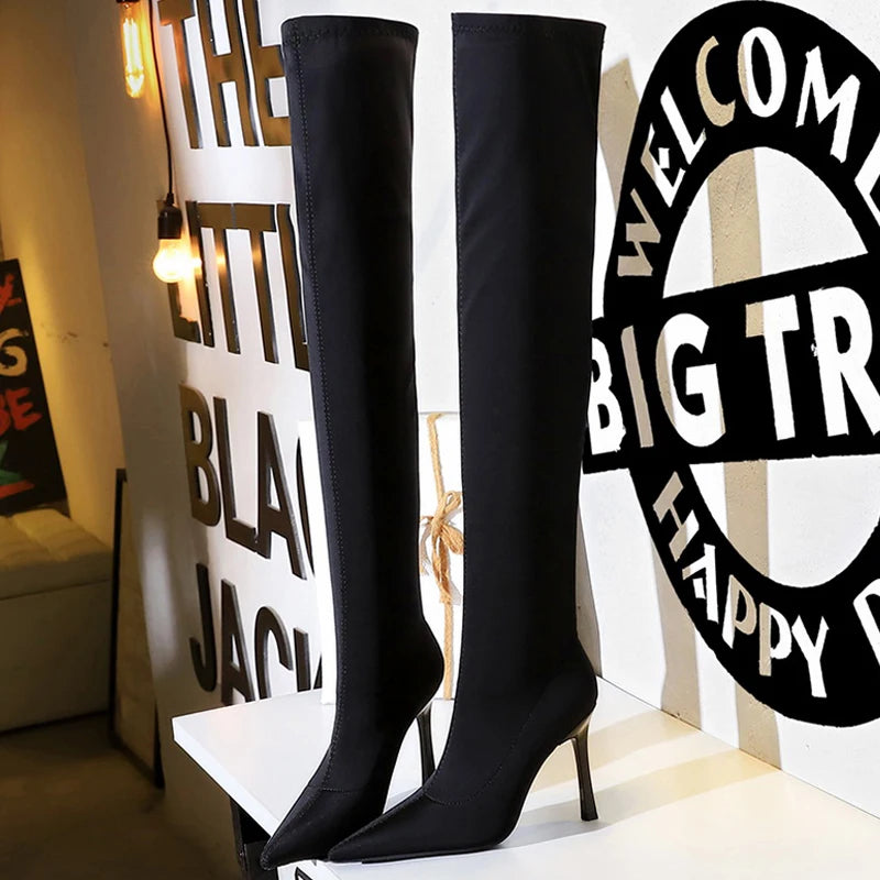 Women Slim Fitting Knee Length Boots Winter Shoes Sexy Long Boots High Heels
