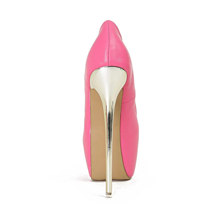 Elegant Women Wedding Banquet Shoes Pink PU Leather Platform Pumps