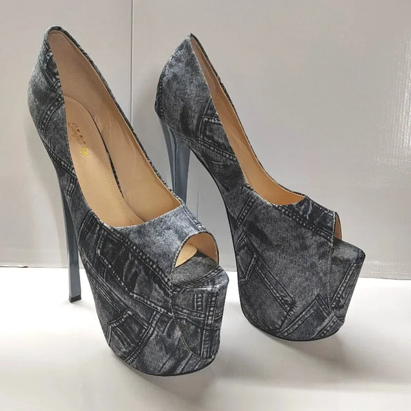 Sexy Peep Toe Platform Women Pumps 22cm Super High Thin Heels