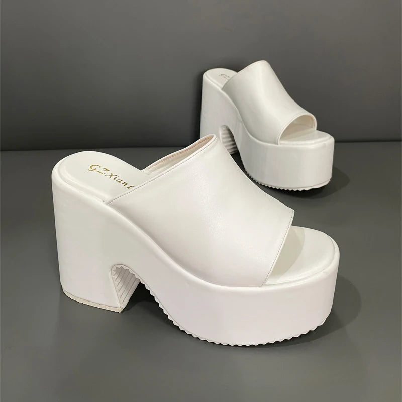 Summer Round Toe Slippers Women Bridal Shoes Platform Sandal Female 11cm