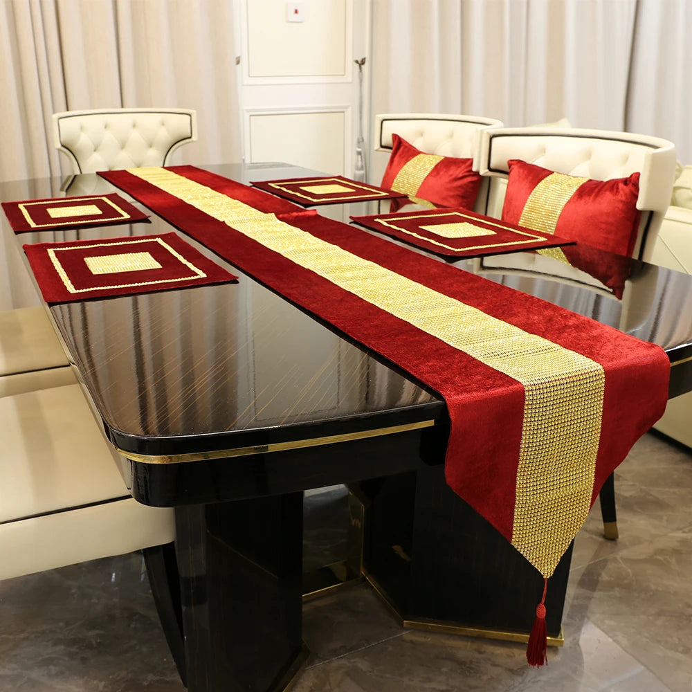 Table Runner Luxury Handmade Rhinestones European Tasseled Flannel Table Mat Pillowcase