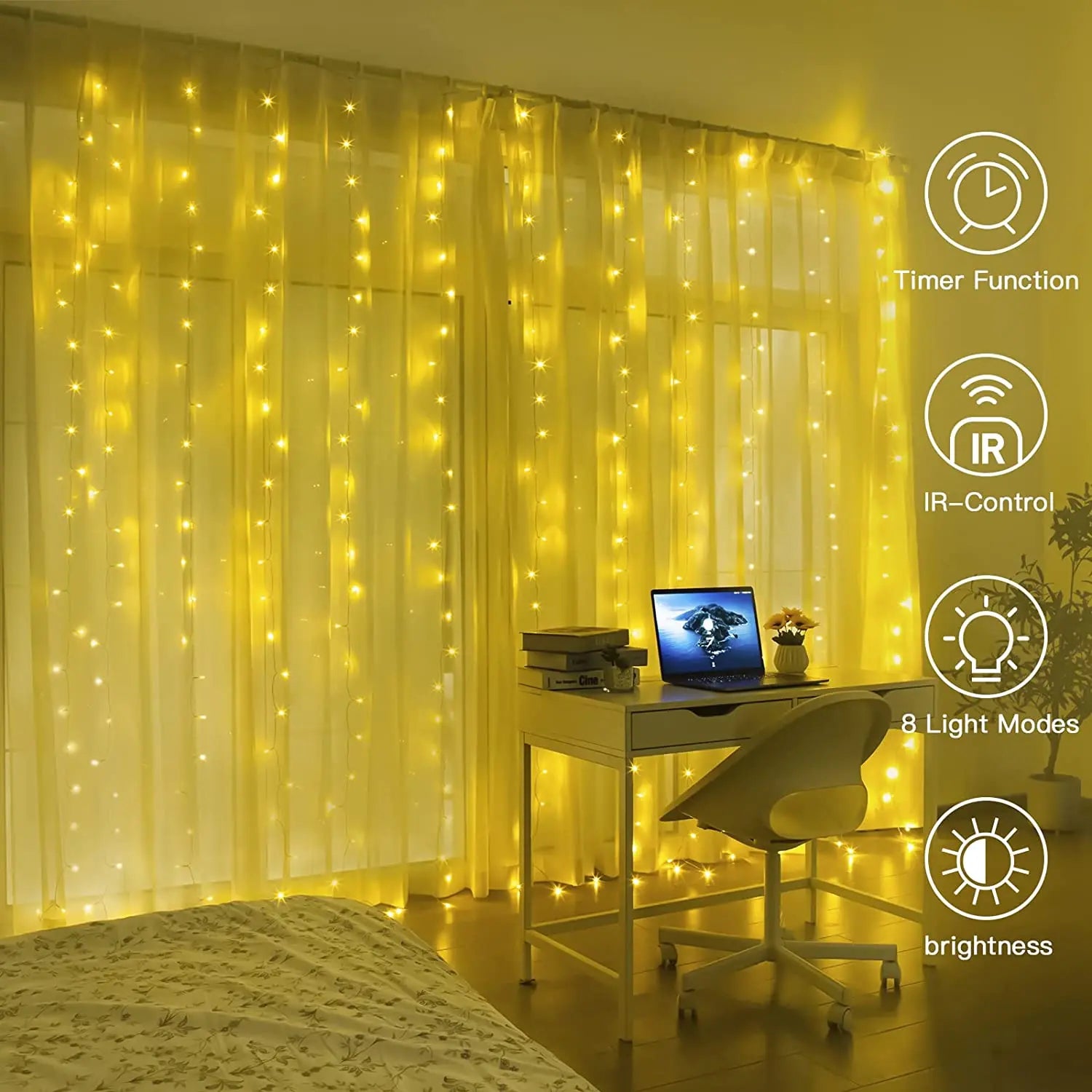 300 LED Curtain String Lights USB /Battery Operated String Lights