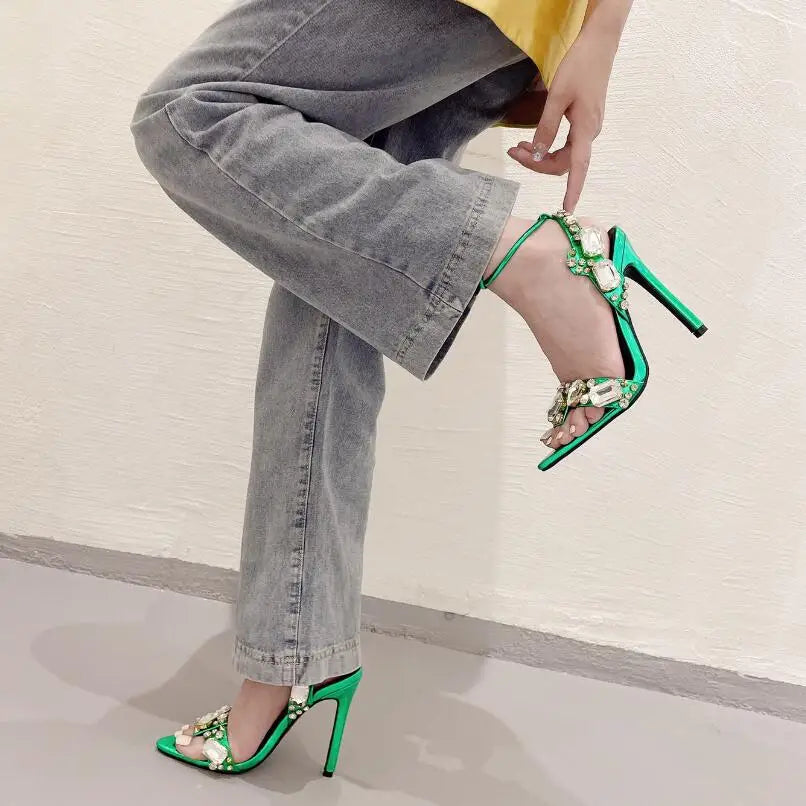 New Style Cross Strap Sandals 11cm Thin High-Heeled Buckle Shoes Woman