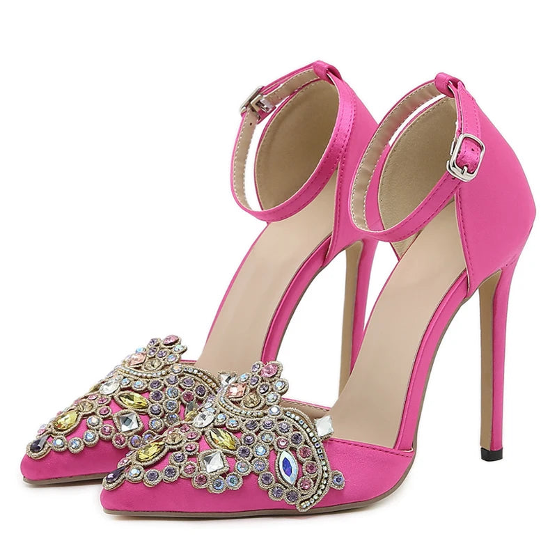 Fashion  High Quality Crystal Diamond Pointed Toe Stiletto Heels Wedding Prom Shoes