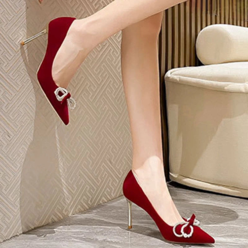 Fashion New Women's Exquisite Suede Red High Heels Women's
