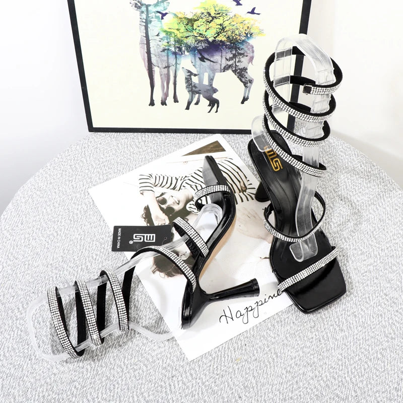 summer fashion rhinestone spring belt Heel women's sandals