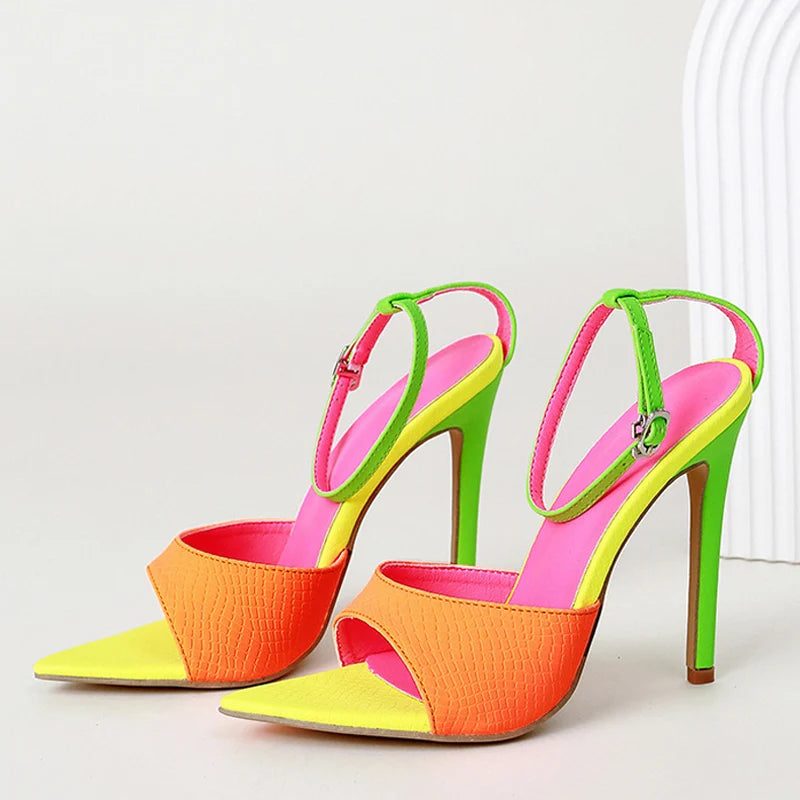 New Mixed Color Women's Sandals Summer High Heels