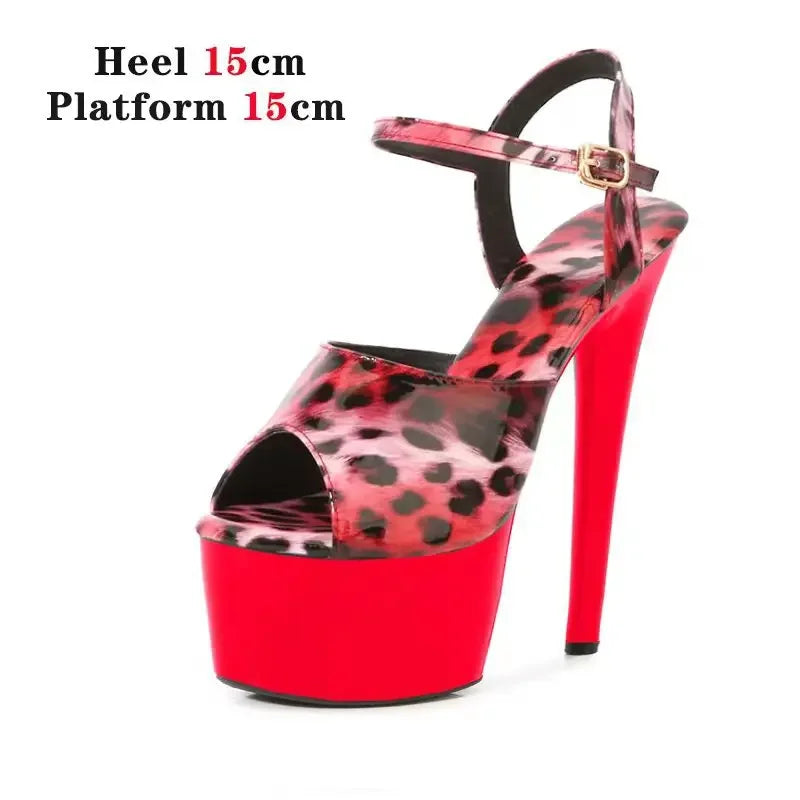 Fashion Retro 15cm Thin Heels Sandals Leopard Spring  Leather Pumps