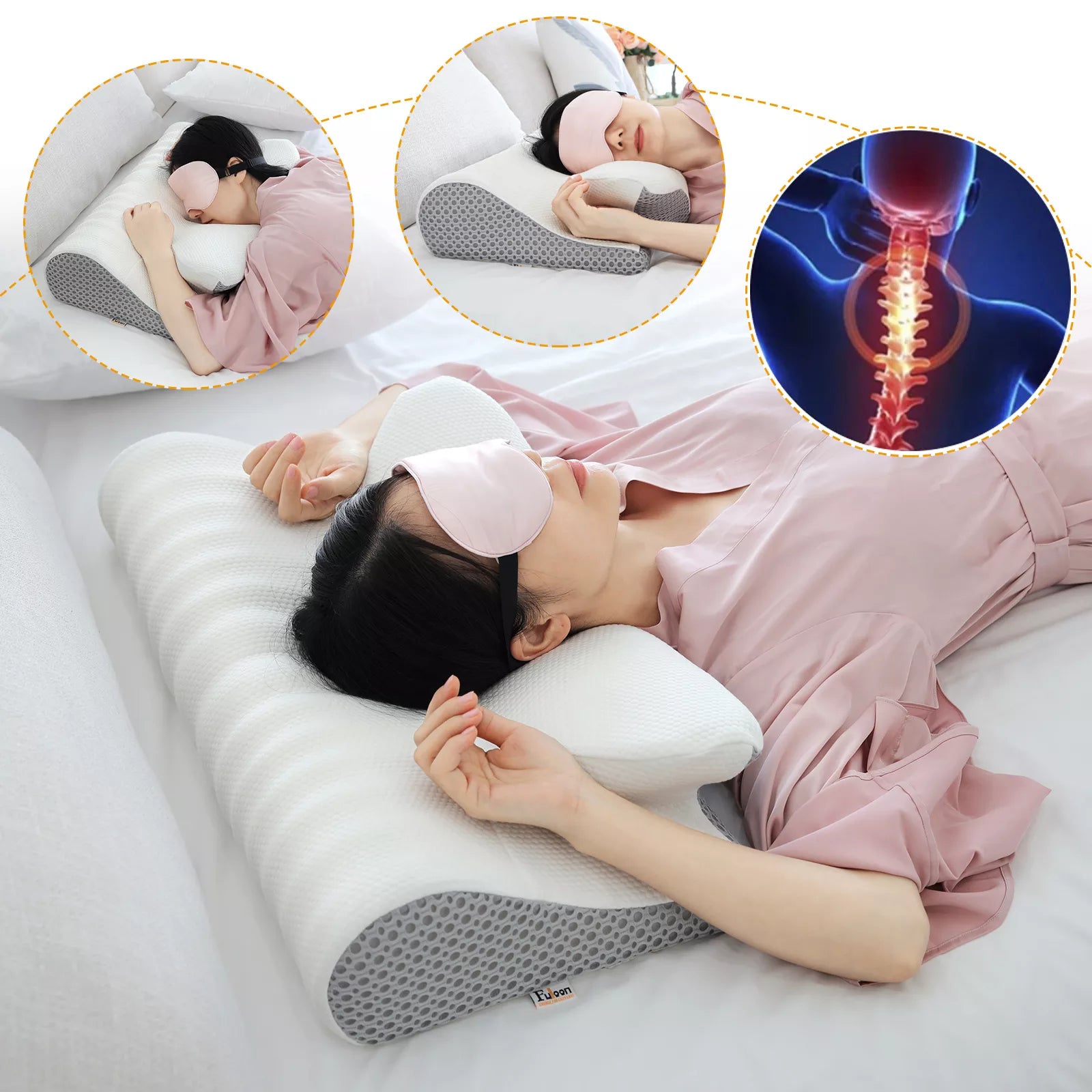 Fuloon Contour Memory Foam Cervical Pillow Ergonomic Orthopedic Neck Pain Pillow f