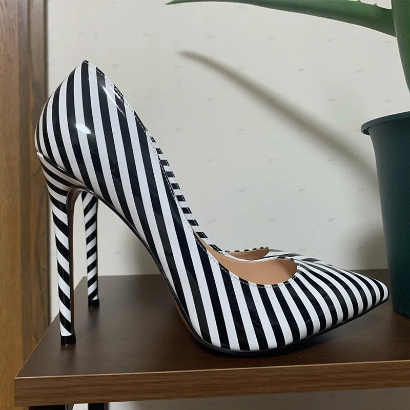 Women Zebra Black White Stripe Elegant 12CM High Heel